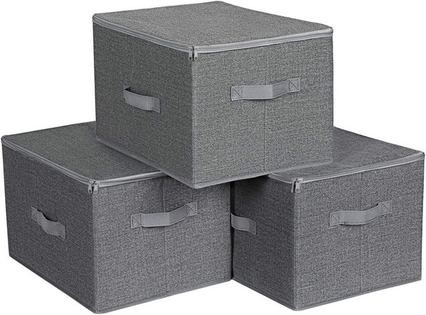 Billede af Opbevaringskasser - 3 foldbare stofæsker med låg - grå 40x30x25 - Opbevaring - Daily-Living