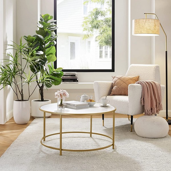Stuebord - rundt sofabord med hvid bordplade og gyldent stel - Borde > Sofaborde - Daily-Living