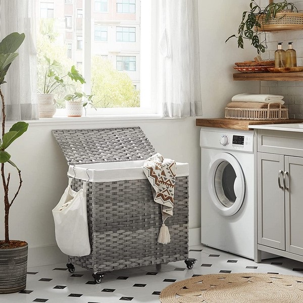 Billede af Vasketøjskurv - håndvævet med aftagelige vasketøjsposer - grå - Vasketøjskurve og vasketøjsposer - Daily-Living